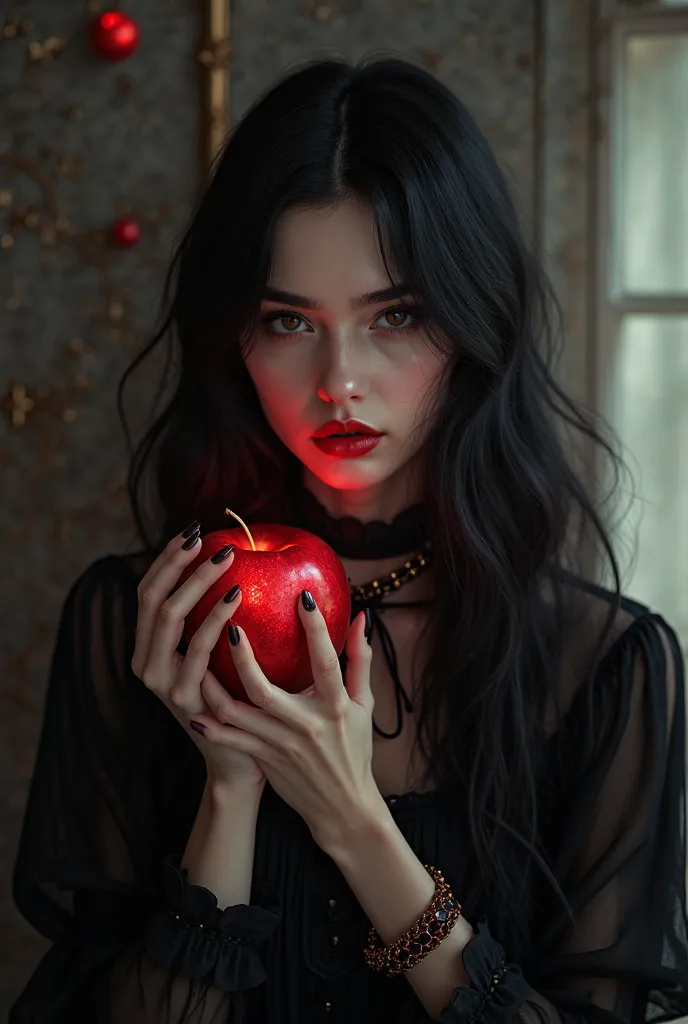 ((RAW Photo), absurd, (absurdresolution)), masterpiece, best quality, (Extremely detailed 8k unity CG wallpaper), (best illustration), (best shadow), Realistic lighting, beautiful detailed glow, ((21 years old)), girl, long black hair, black queen, accesso...