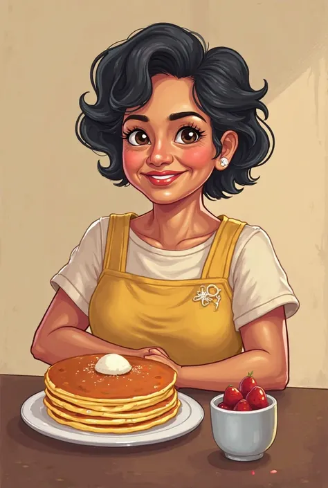  mother with short hair and a mole on the left side of her nose has a title of 'Imelda's Pamana Recipe' food content, the primary foods are hotcakes, cheese stick, palamig, Gulaman, ice cream and ice candy. Create a logo 