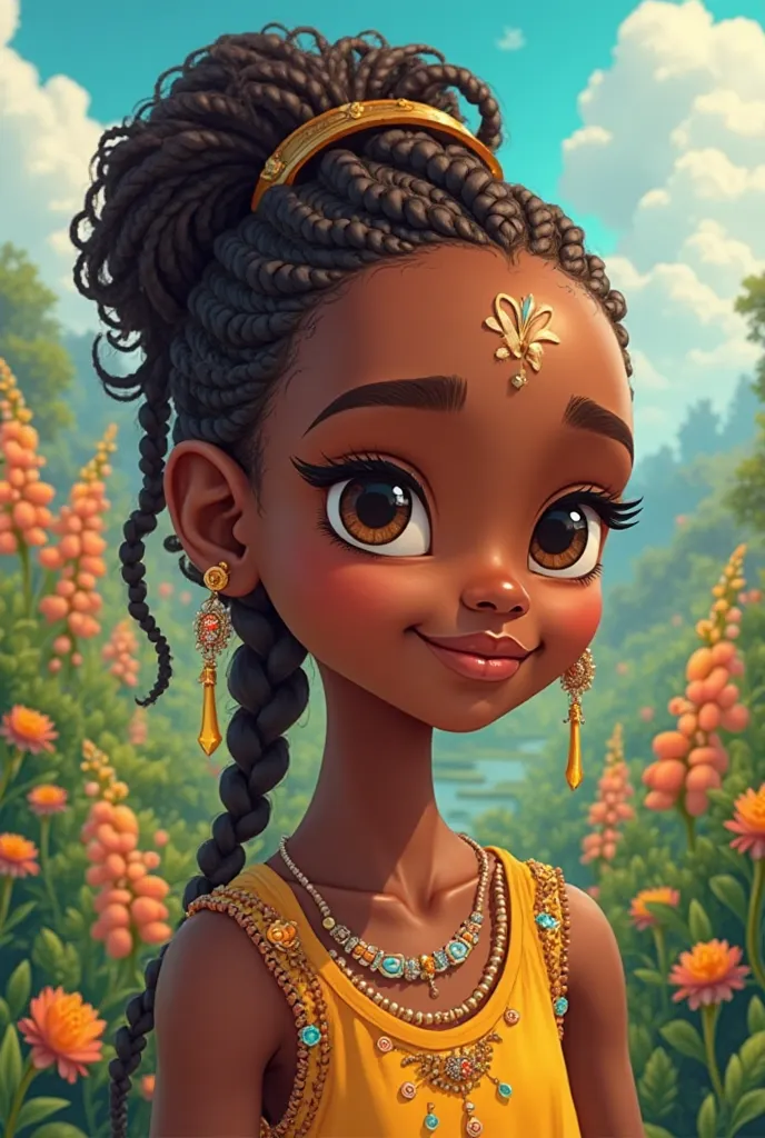 Create for me a first beautiful african cartoon girl ever wih a nose of white people 
