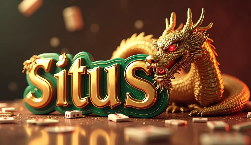 The 3D banner features the text “Situs Slot Mahjong” prominently displayed in bold Chinese-style letters with a green and shiny border. The background features a majestic golden dragon with detailed scales, glowing red eyes, and a dynamic pose as if guardi...