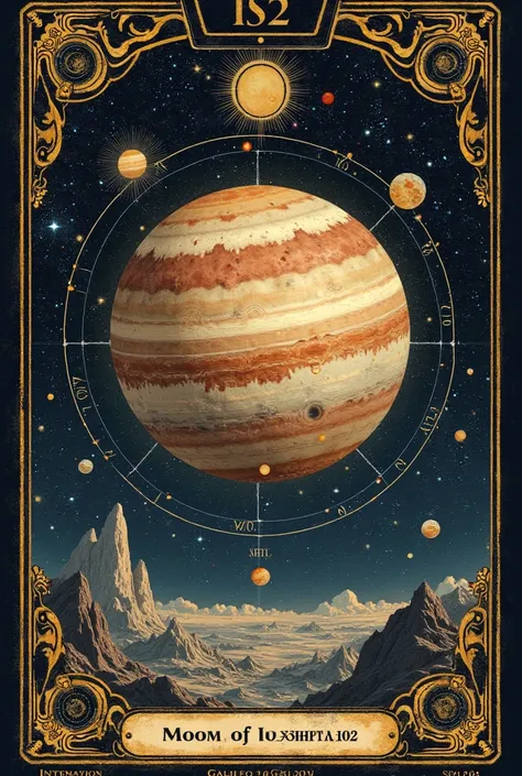 Create a tarot card of "Moon of Jupiter" by Galileo Galilei 