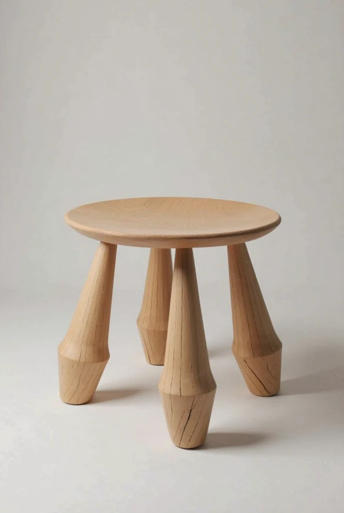 a small sitting stool that has the uper part an oval sshape but the legs are actually a symbol from the Maramures gates in romania, an diamond shape or a sphear 