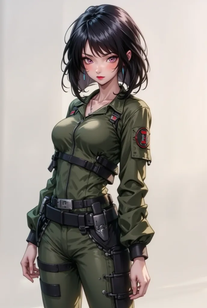 Super high quality, masterpiece, super high resolution, 8k resolution, very detailed, very detailed, anatomically correct, very beautiful anime, movie,

One woman, solo,
Tall, medium chest, beautiful legs, slim figure,

Military uniform. Green and black ca...