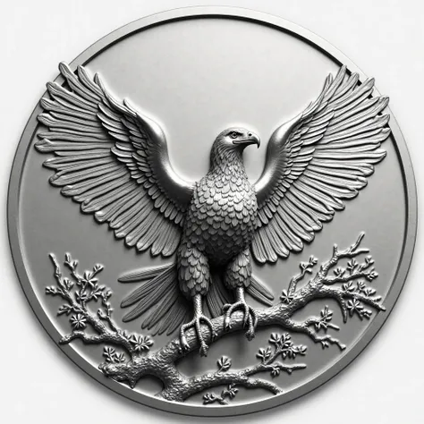 silver carved eagle coin, absolute circle.