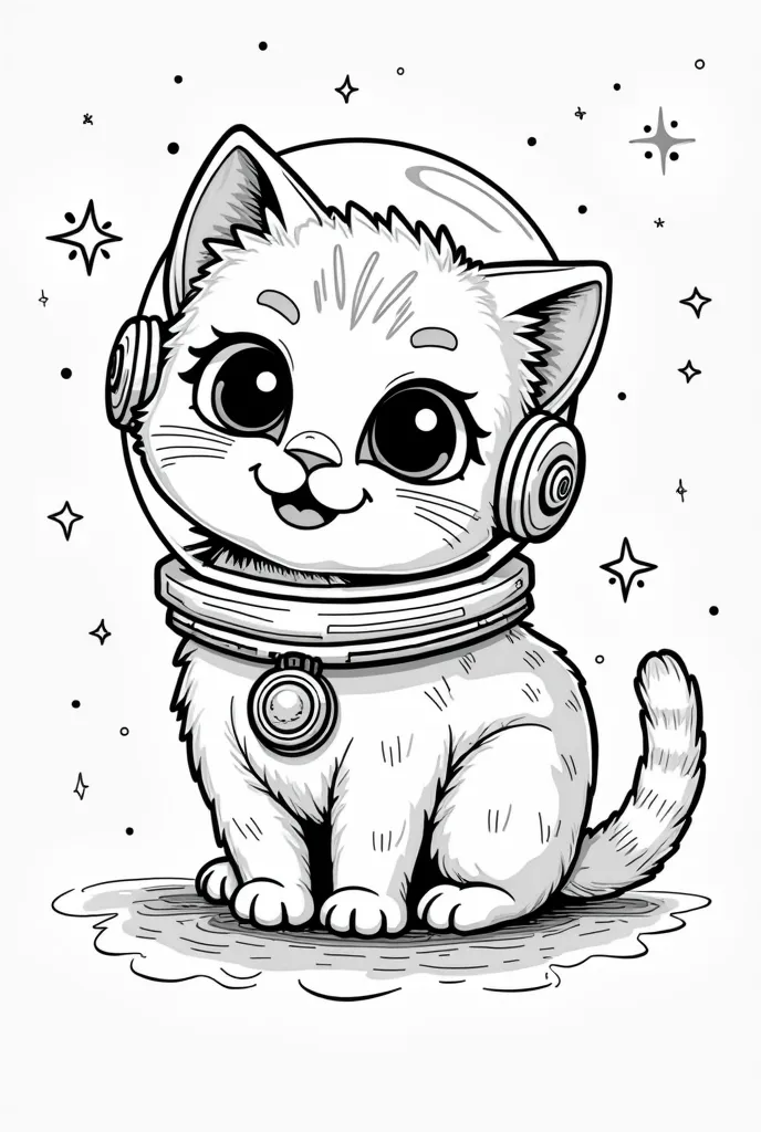  , Lisa Frank Drawing a Space-Themed Black and White Cat, CG Society Contest Winner, Space Art, Space Cat, Space Cat, Space Kitten, Line Art Coloring Book, , Coloring Pages , Black and white coloring, cute detailed artwork, black and white colors only ,  c...