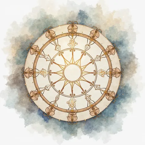 Design of luxury zodiac circle (((tarot card)), water color style, absolute circle.