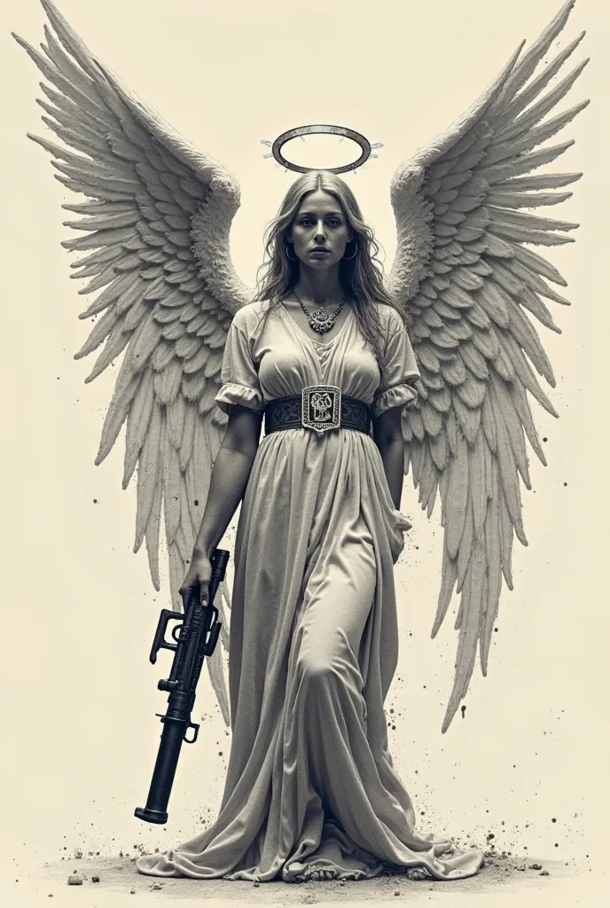 Create a third party style shirt with an angel with a gun in his hand 