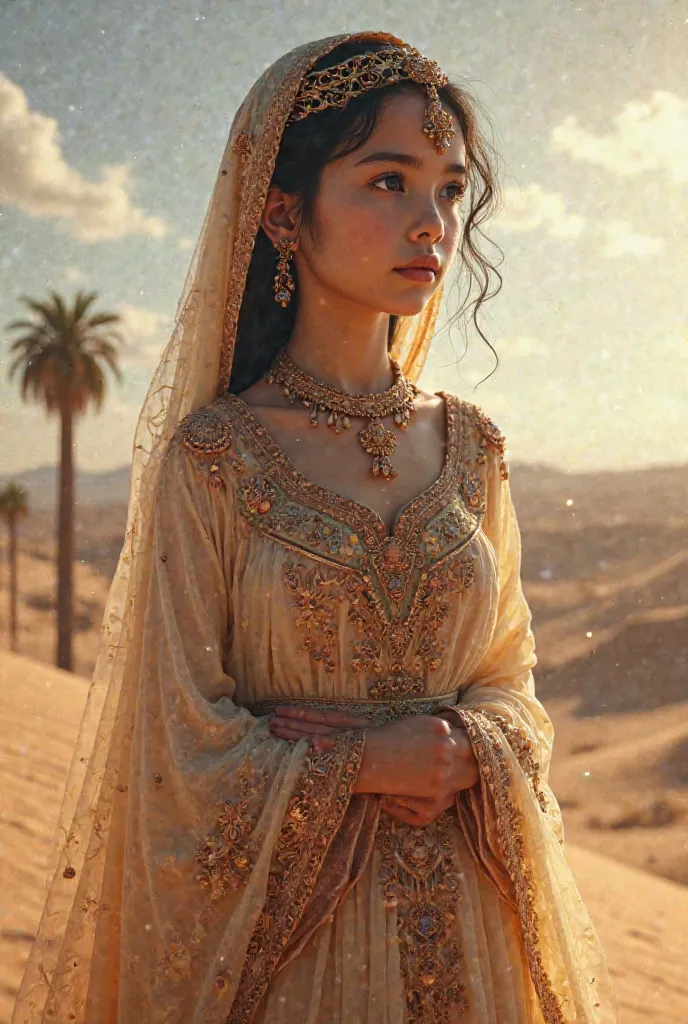 A ager girl around s wearing ancient dress from ancient times of  Arabia 