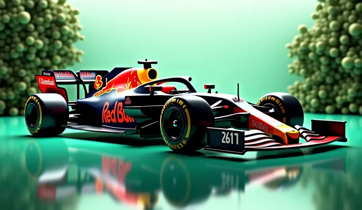 2025 RedBull RB 19(formula 1 side view beautiful showroom (green 