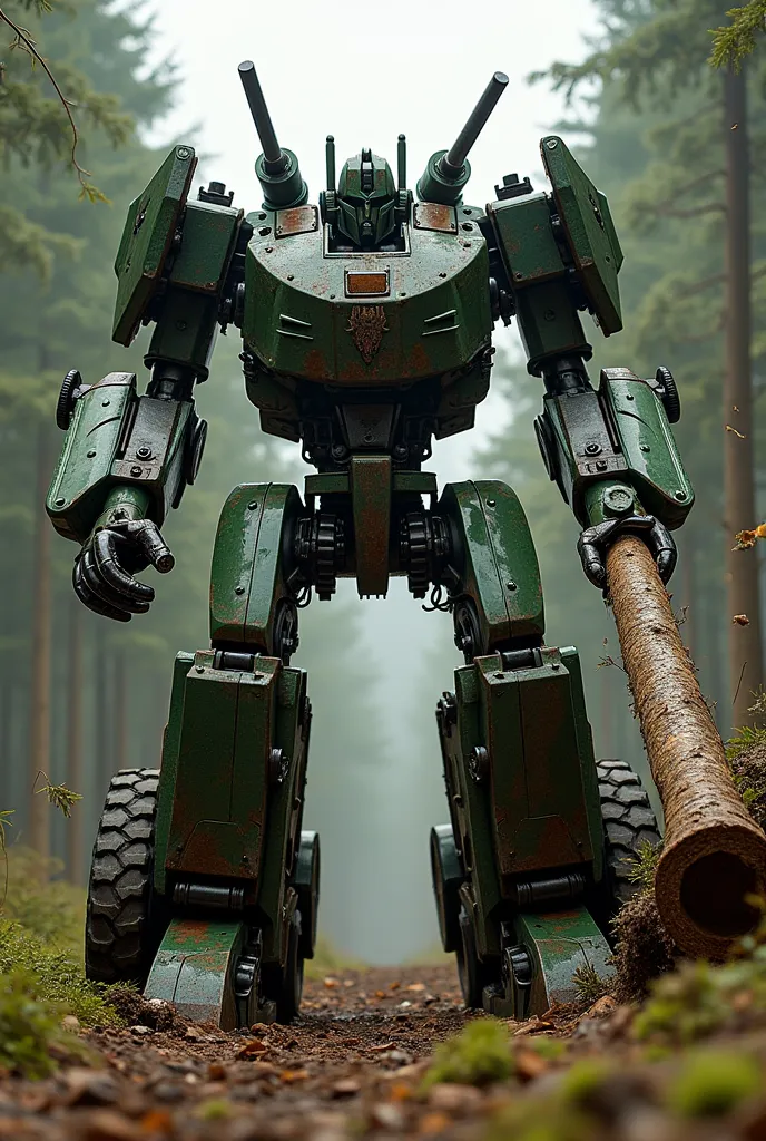 The forest tractor - transformer appears as a massive, robustly built transformer, whose body is made of solid metal and sturdy mechanisms, that is like that of a tractor Vehicle for the forest act. His arms are equipped with huge chains and construction m...