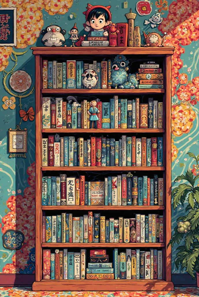  book shelf  , manga style 