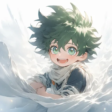 1 boy, midoriya iduku (my hero academia ),cute ,(((green short wavy hair))),(((chibi,full body ))),white Background
