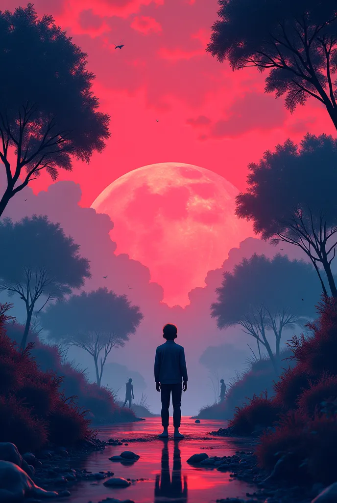 When Haider opened his eyes, he was in a strange world. Here the sky was red, the trees blue, and the place of day was night. There were strange creatures on all sides, looking at him in amazement. 3dpixel 
h