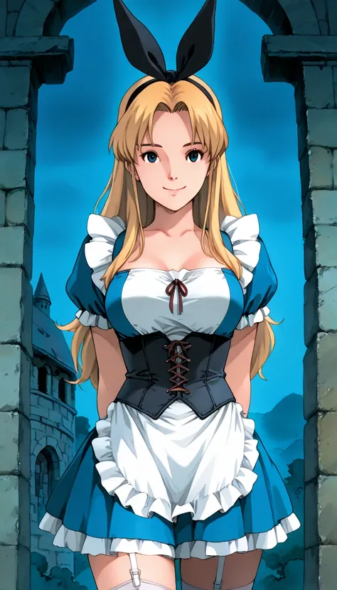 (1girl, GRIMM ALICE), (extremely detailed CG unit 8k wallpaper),(master part), (best quality), (ultra detail), (best illustration),(ghibli_style), cowboy shot, standing, sexy pose, facing viewer, looking at viewer, perfect face, perfect eyes, perfect finge...