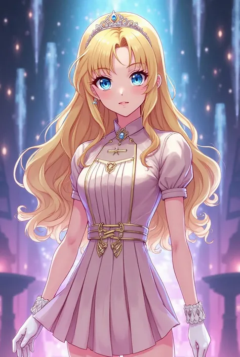 Digimon's anime-style cartoon image

"17-year-old aristocratic young woman with a refined and elegant appearance. She has long blond hair with well-defined waves,  always perfectly groomed . Her eyes are light blue and expressive, with a trusting and conde...