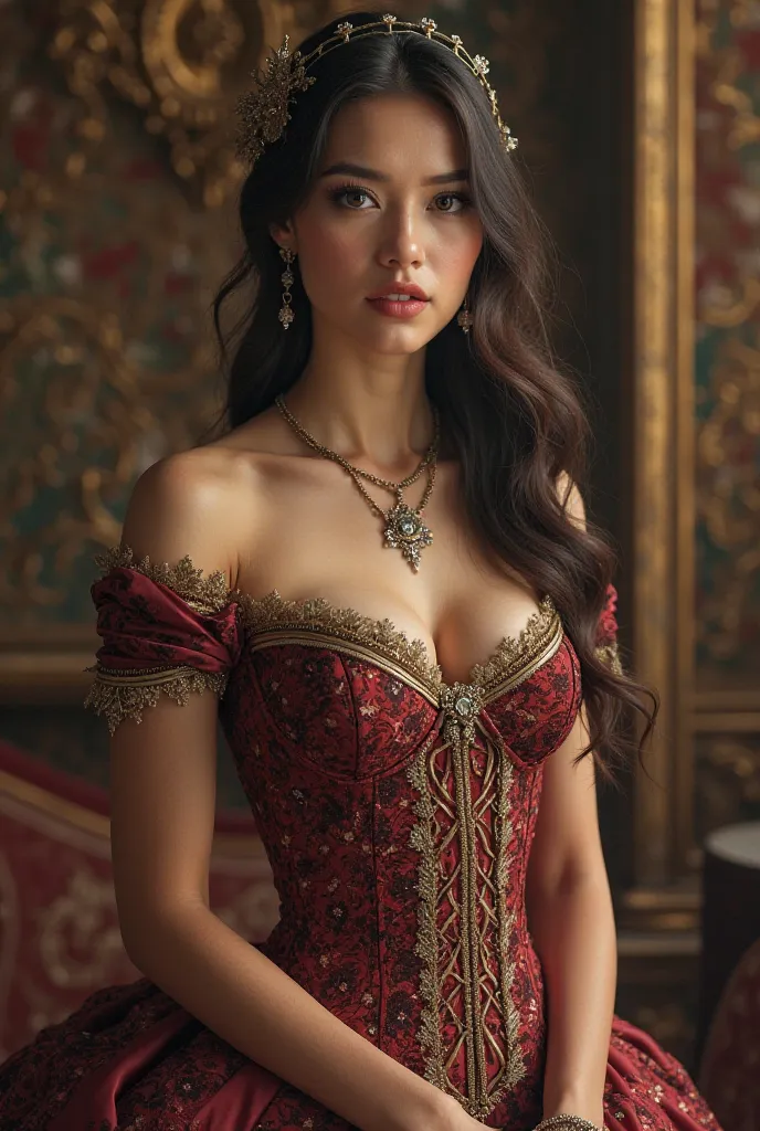 A princess wearing a dress with a inrealisticly tight corsets