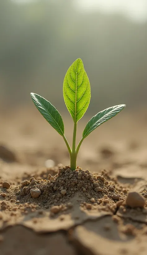 7. Metaphor for Overcoming
"A small green sprout emerging from dry, arid soil,  symbolizing rebirth , Resistance and Hope."