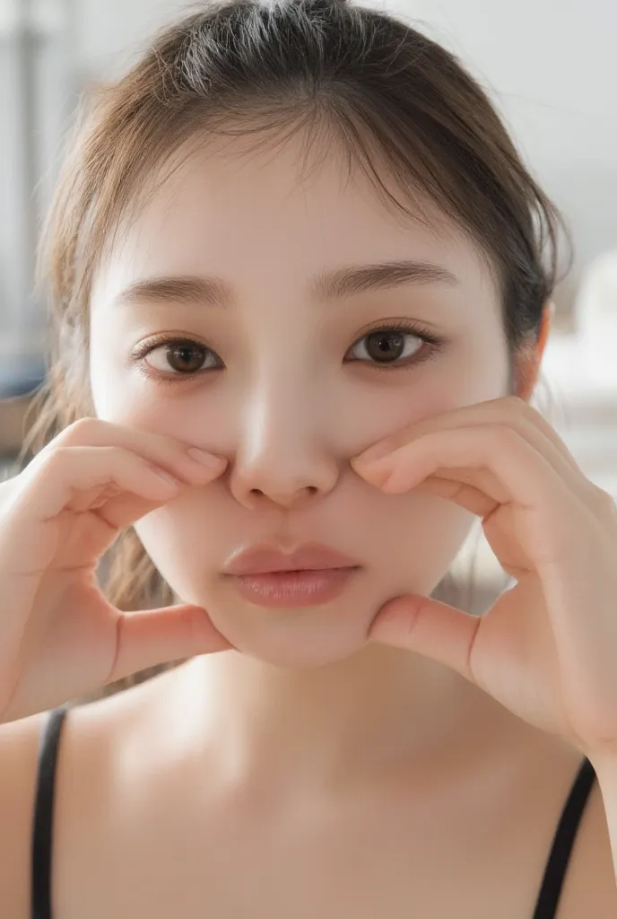 ((( make a heart shape with both hands:10.5,  smile:2.1)))、 (RAW photo、8k、32K、masterpiece、realistic、  Photorealistic:1.37)、Cute Japanese women images、 has been photographed in natural light、  upper body、 1 girl、Photo Mapping、  physically-based rendering 、E...