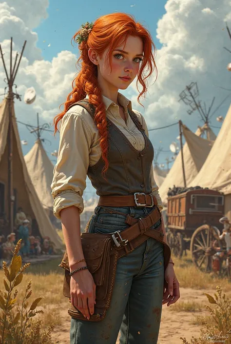 Redhead Pioneer Girl. Located in a modern pioneer camp.