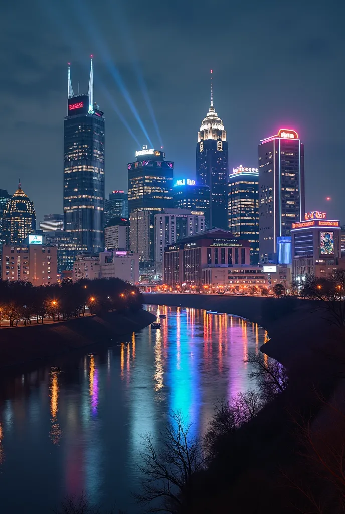 Night photography of Nashville Tennessee USA Skyline with lighting neon wide image