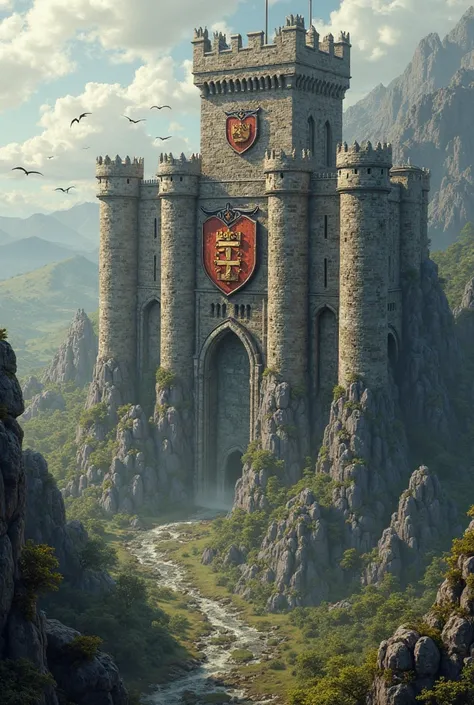 create some medieval fantasy border crest with fortifications