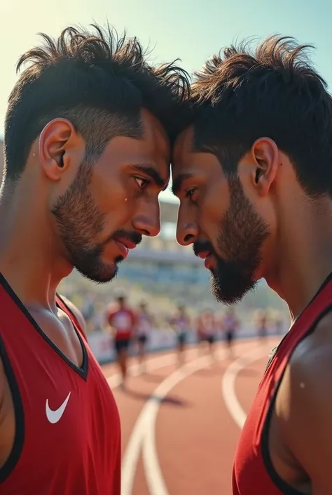 The final stretch of the race, Adeel whispering to Sultan with a look of trust, while Sultan prepares to sprint.