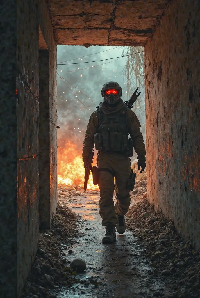 you walk down a narrow corridor inside an abandoned enemy base. The silence is interrupted by a beep on your communicator: 'Enemy detected!’. suddenly, explosions shake the ground, dust and sparks fly. Your visor is dyed red as gunshots cut through the air...