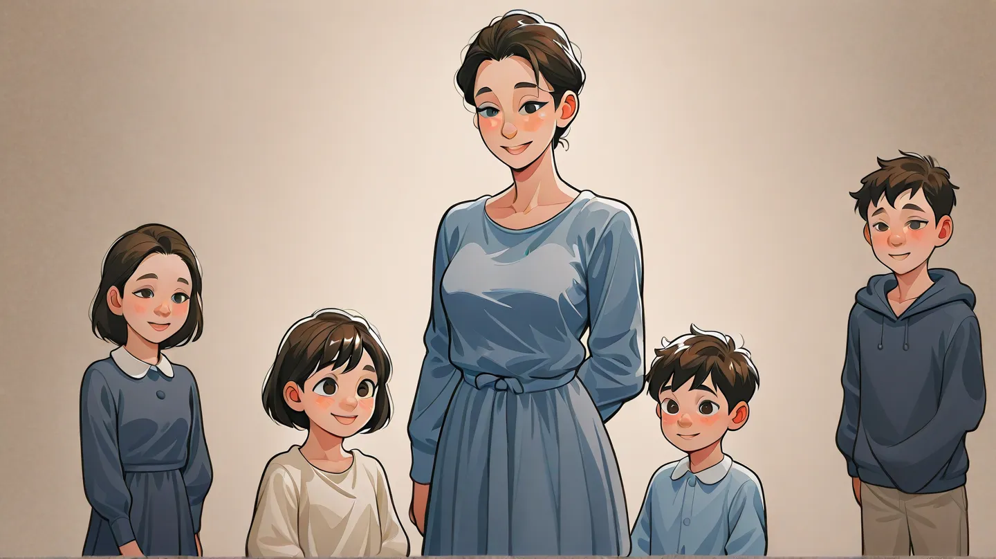 Father, mother, little son and daughter, with dark short hairs.