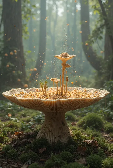 Picture of a dining table in the form of a mushroom from the genus Morchella
