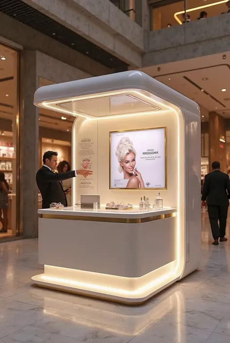 Design a kiosk to display makeup in the form of a moisturizing cream 