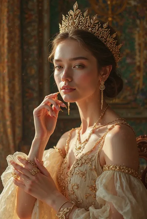 An ancient beautiful queen applying cream on her's face