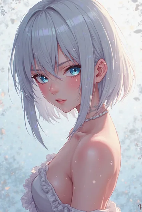 Anime girl with no bra no panties blue eye white hair