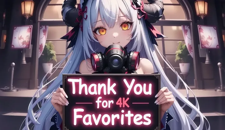 (Holding a big neon sign that says "Thank you for 4K [favorites]": 1.5), (((Pixel perfect, perfect in every detail))), Very beautiful anime illustration, Cute, Detailed, Looking at viewer, Looking away from camera, Showing full body, ((Front:1.1), Facing f...