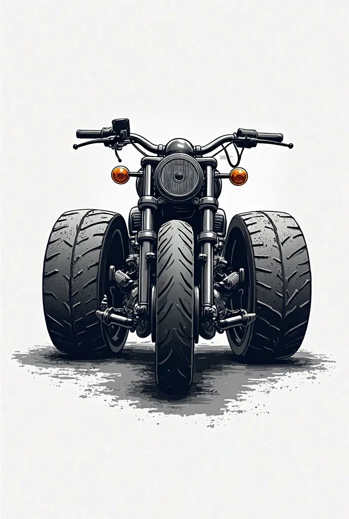 A logo of a motorcycle with the rims of a road steamroller 