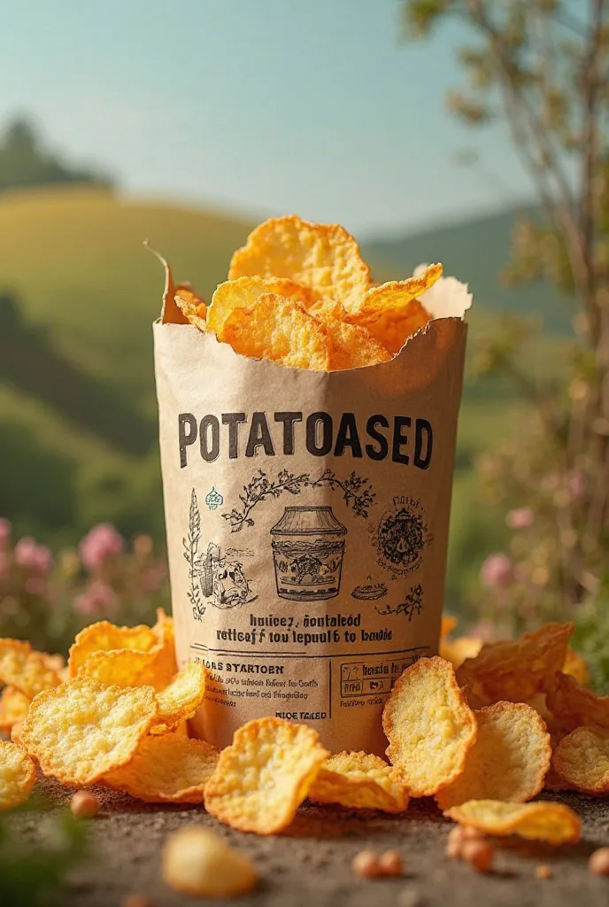 Can you generate a potato chips with the name of potatoased and generate also it's packaging and labeling