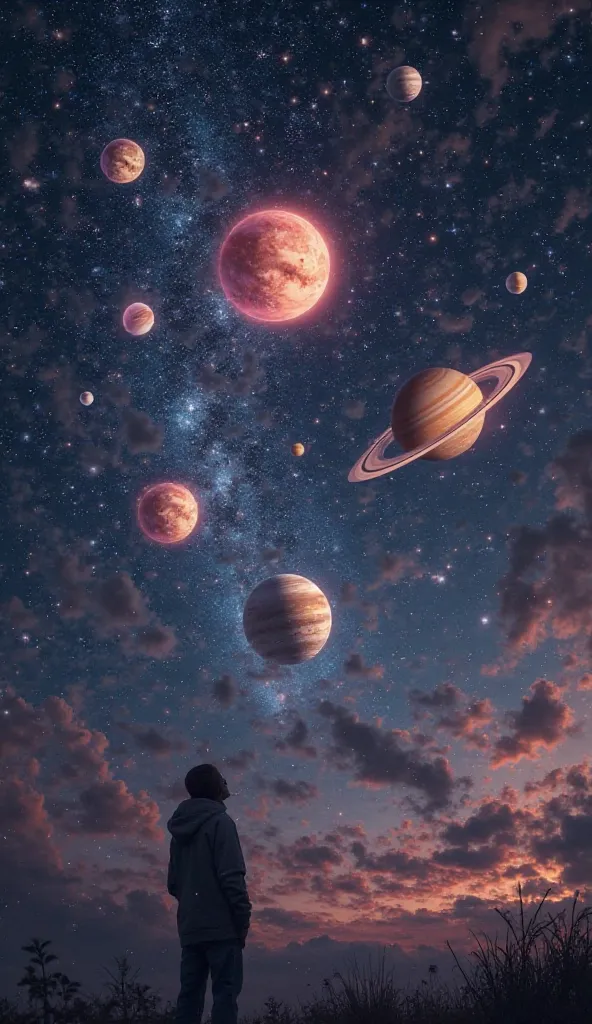 
	1.	Mercury
 2.	Venus
 3.	Mars
 4.	Jupiter
 5.	Saturn
 6.	Uranus
 7.	Neptune

night sky　 looks up　 beautiful 　 Fantastic　sparkle　 pink gold