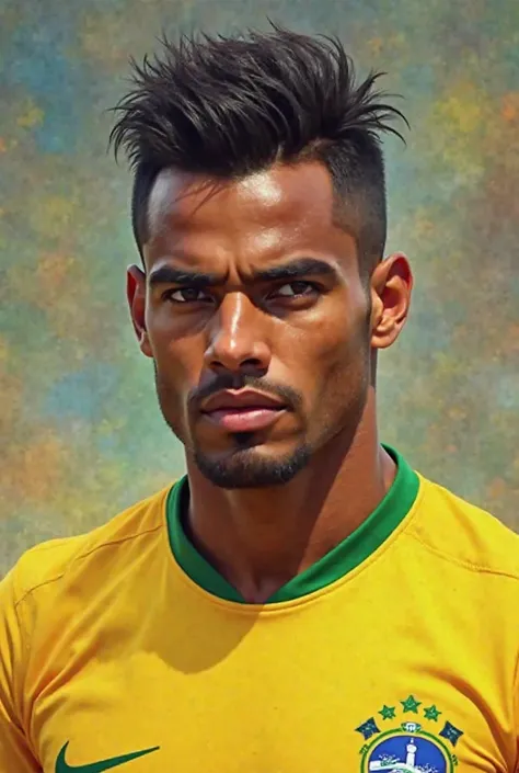 Make a brown man with a smooth tuft wearing the Brazil jersey