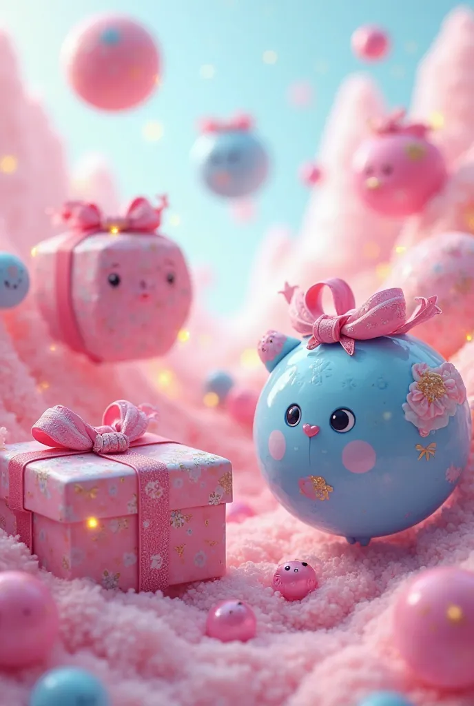 Animated parcels in pink blue