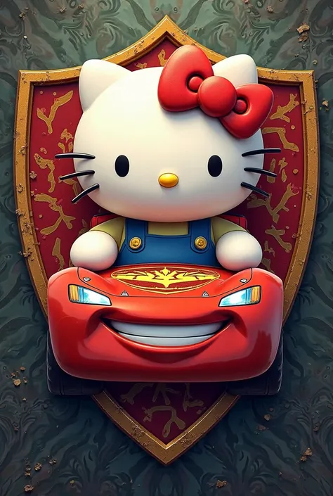 Create a coat of arms with Hello Kitty and Lightning McQueen 