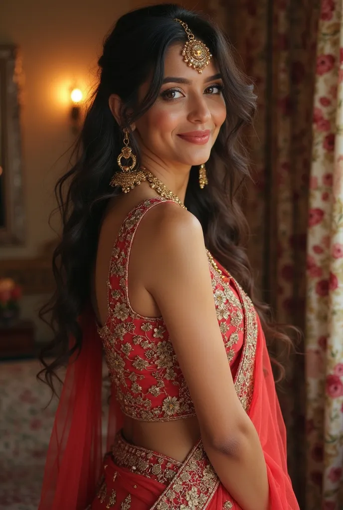 A beautiful indian woman in a sultry sheer lehenga waiting to be fucked by her father-in-law 