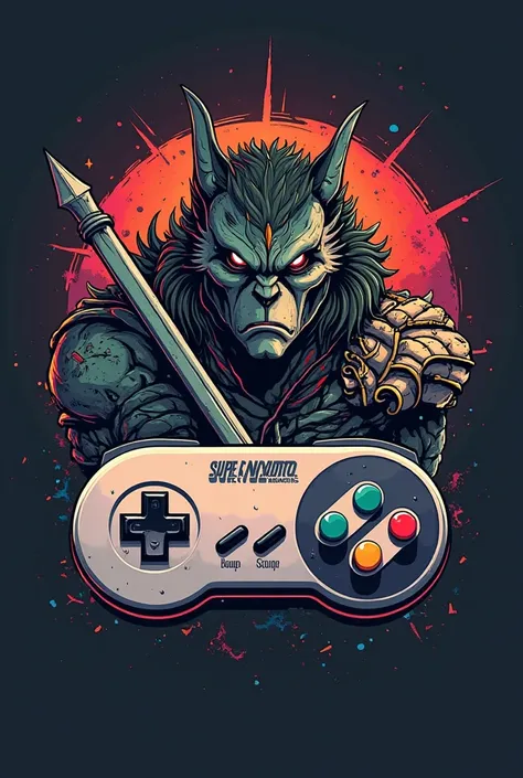 create a logo for my youtube channel: Cigarro and I would like this logo to have a snes (super nintendo) controller and put some classic super nintendo characters in the image, add the characters kratos and wolwerine to the image