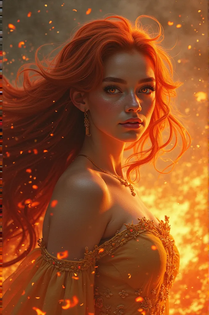 Red hair girl, beautiful, fire power, phoenix, powerful, long hair