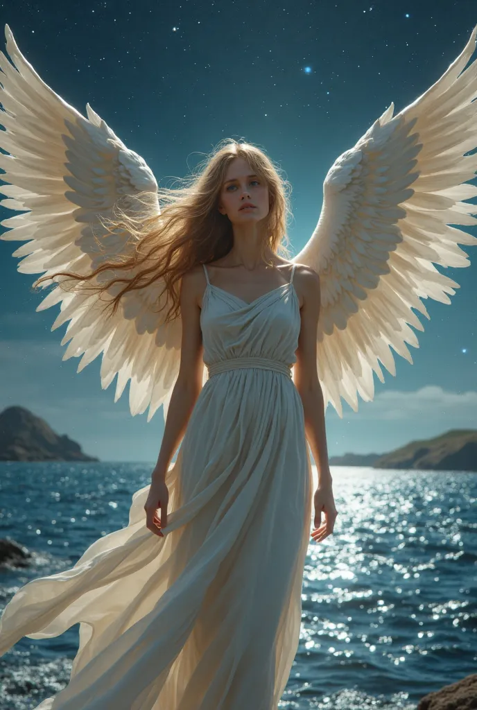    cute girl 、                    ANCIENT GREEK COSTUME   、            Angel Wings、Night sea