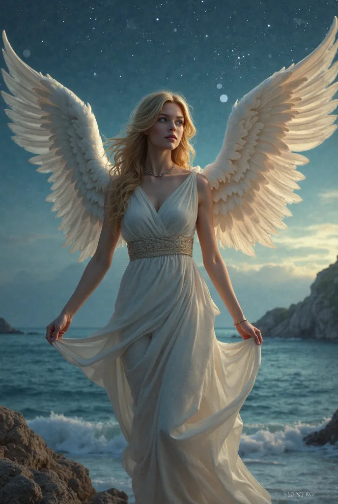    cute girl 、                    ANCIENT GREEK COSTUME   、            Angel Wings、Night sea