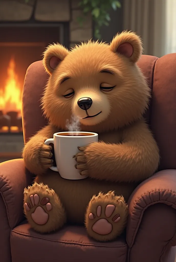 Bear drinking hot coffee