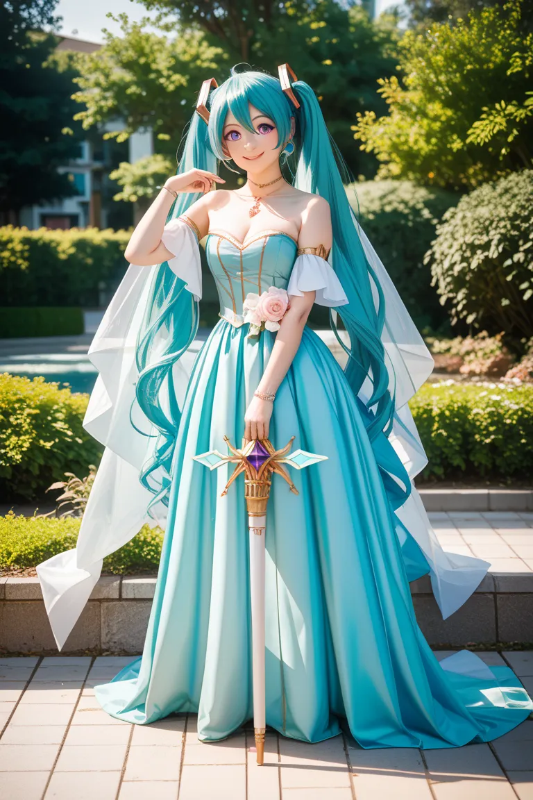 Highest quality、Super Detail, Ultra High Definition,  real ,  RAW photos , absolute resolution, 、 Hatsune Miku cosplay with a long onion in both hands、Natural Hair、tall、 standing、 full body photo、live-action、 one woman, (Beauty, Delicate: 1.3),   small fac...