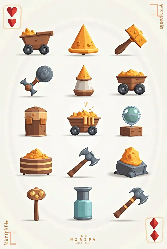 Several icons of Chest a mining game white background for a cartoon but this design is for a flat vector style and the designer a mix between mimalista and Pixar concepts were for a card game