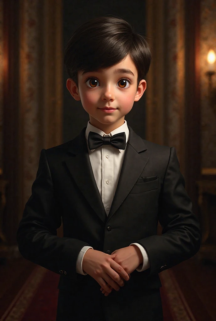 A young boy in evening wear 