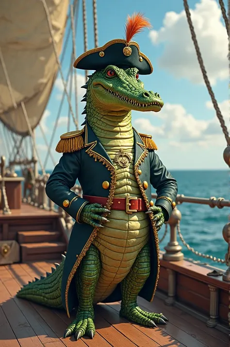 A crocodile dressed as a ship's captain