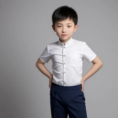 A Chinese boy aged 10 wears a pair of underpants in one crotch., as real